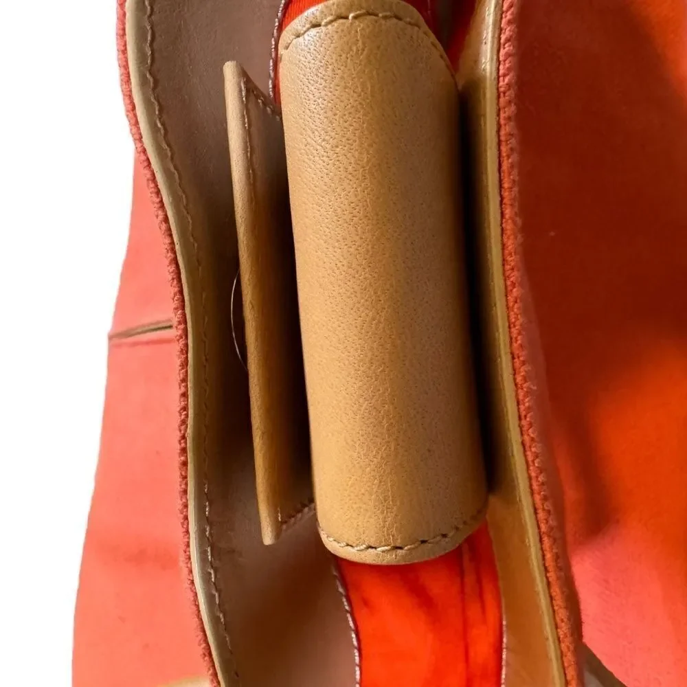 TUSK ITALIAN ORANGE BLUSH CANVAS TOTE HUGE W LARGE FRONT POCKETS, LEATHER STRAPS - Picture 11 of 11